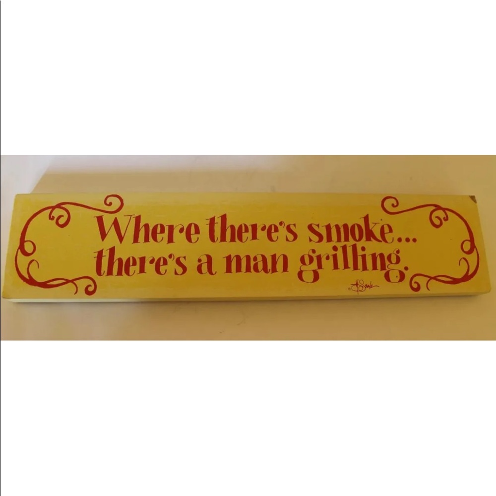 Kitchen Humor Plaque Fridge Wall Magnet "Smoke...man...grilling" Wood Plaque
